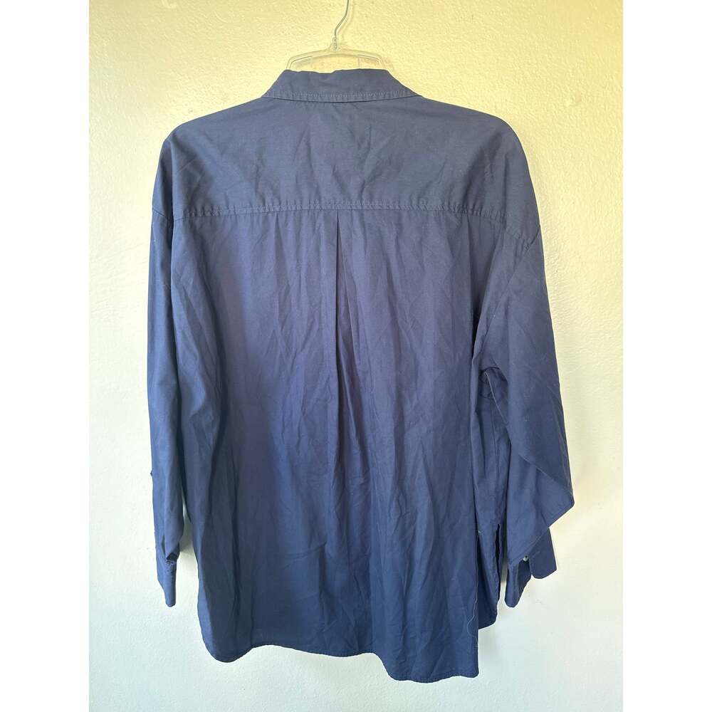 Maeve Anthropologie Navy Blue Cotton Button Down Shirt Tunic 1X Relaxed Fit - Picture 8 of 10